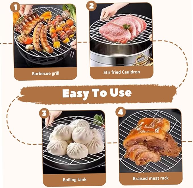 Grill Grates Replacement 15 Inch Round Heat-Resistant Stainless Steel Grill Grate, Portable Easy to Clean Baking Tray for Camping, Picnic, Garden Stainless Steel Grate