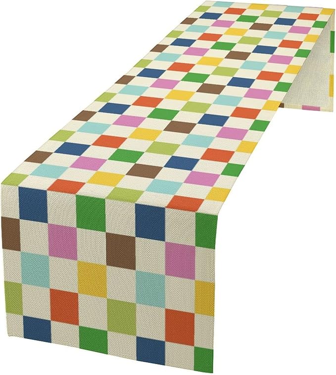 Colorful Checkered Table Runner, Vintage 60s 70s Cute Modern Geometric Table Runner for Party Kitchen Dining Home Outdoor Banquet 13x36in