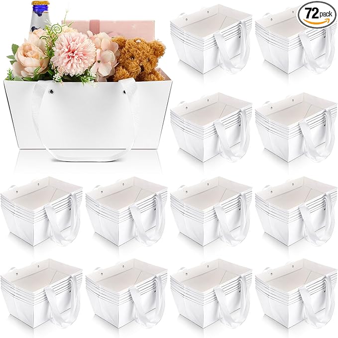 Glenmal 72 Pcs Baskets for Gifts Waterproof Empty Kraft Basket Bulk with Handles 9.8 x 6.5 x 4.3'' Gift Basket Empty to Fill for Wedding Party Christmas Valentines(White)