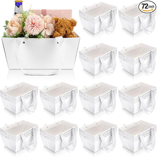 Glenmal 72 Pcs Baskets for Gifts Waterproof Empty Kraft Basket Bulk with Handles 9.8 x 6.5 x 4.3'' Gift Basket Empty to Fill for Wedding Party Christmas Valentines(White)