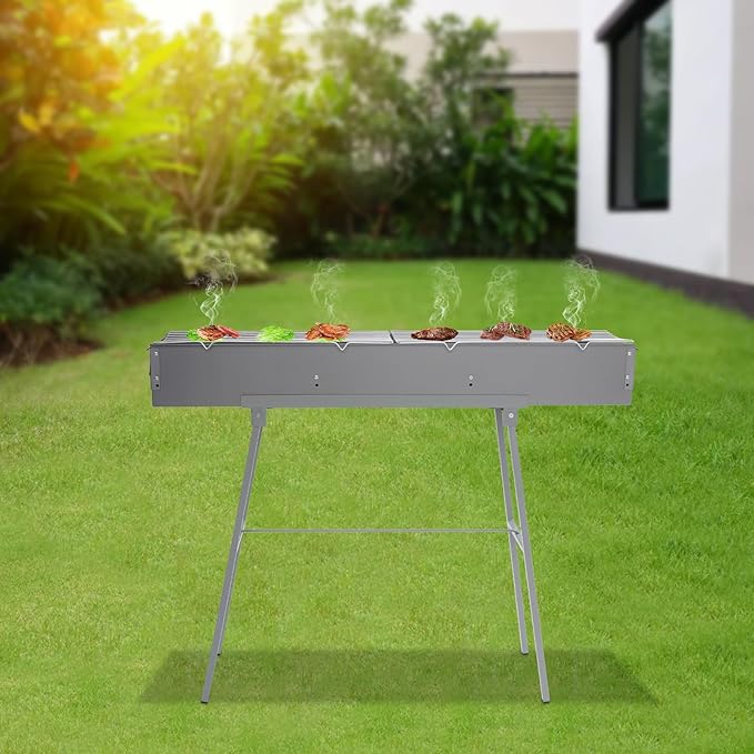 Portable Charcoal Grill, Folding Camping Barbecue Grill, Outdoor Stainless steel Barbecue Grills with Adjustable Air Vents for Outdoor Cooking, Camping, Picnics