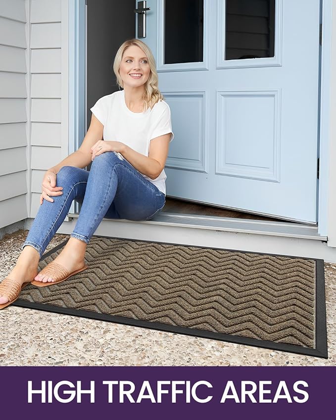 DEXI Front Door Mat Outside Entrance, 2x4 ft Rubber Entry Doormat Heavy Duty, Welcome Mats Non Slip for Inside House Floor Entryway Back Doors Exterior Patio, Chevron Brown