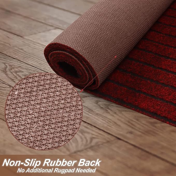 3' x 39' Runner Rugs with Rubber Backing, Indoor Outdoor Utility Carpet Runner Rugs, Stripe Red, Can Be Used as Aisle for The RV and Boat, Laundry Room and Balcony
