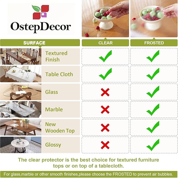Frosted Clear Table Protector 44 x 78 Inch, 1.5mm Thick Plastic Table Cover, Waterproof PVC Clear Table Cover Protector, Desk Protector Mat, Writing Desk Pad for Desktop, Coffee & Dining Room Table