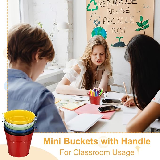 Small Metal Buckets, Mini Buckets with Handle Galvanized Colored Tin Pail Containers Basket Party Supplies - Fit for (Halloween - Classroom Crafts) 5" & 10Pcs & Red