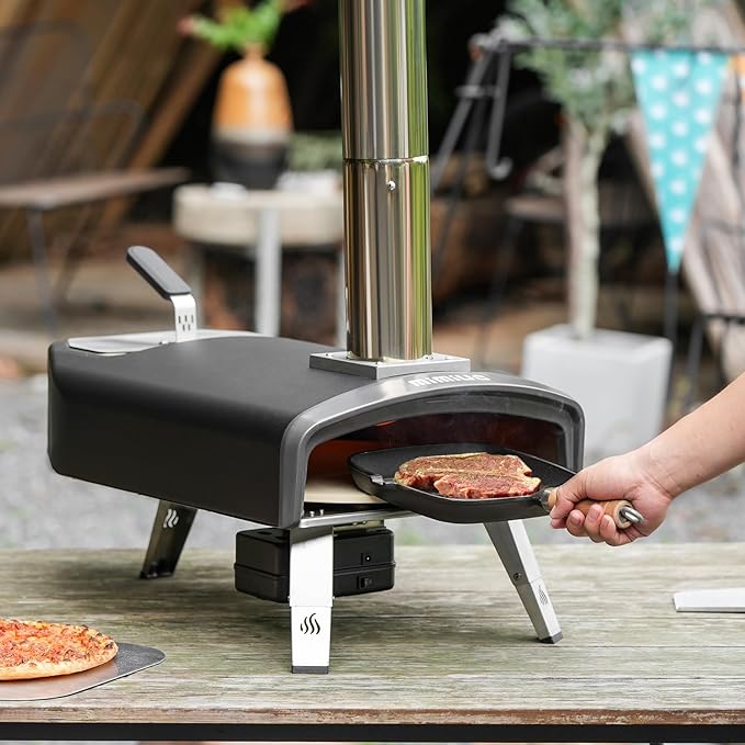 Mimiuo Outdoor Pizza Oven 12“ Wood Charcoal Fired Pizza Oven with Rotating Round Pizza Stone, Portable Pizza Stove for Outside Backyard Camping Picnics