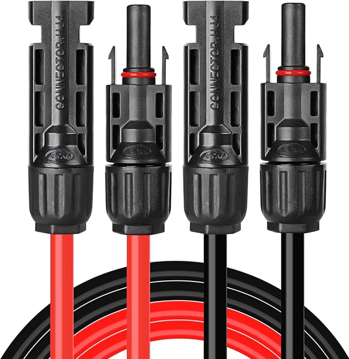 Solar Cable 6 Feet 10AWG Solar Extension Cable with Female and Male Connector, Solar Panel Wire Adaptor Kit Tool (6FT Red + 6FT Black)