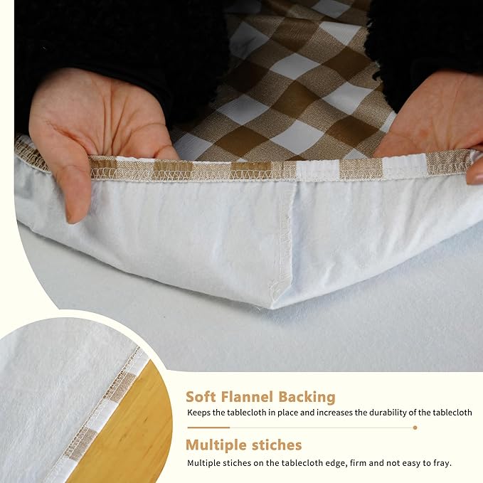 Rectangle Picnic Table Cloth, Elastic Waterproof Fitted Vinyl Tablecloths for 8 Foot Tables, Wipeable Flannel Backed Table Covers for Dining, Camping, Outdoor(Khaki Plaid,30"x96")