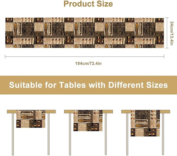 Ancient Egyptian Table Runner, Vintage Abstract Mystical Hieroglyphics Culture Table Runner for Dining Coffee Party Holiday Farmhouse 13x70in