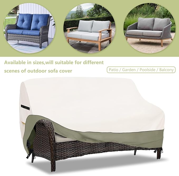 2-Seater Patio Sofa Cover,58 W x 32.5 D x 31 H Inches Outdoor Couch Cover,600D Heavy Duty Waterproof Outdoor Sofa Covers,Patio Furniture Covers,Beige