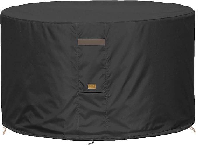 Fire Pit Cover 600D Heavy Duty Waterproof Fabric With PVC Coating Round 50" Dia x 24" H Black Fits 44-48 inch Fire Pit Table Fade Resistant Outdoor Firepit Cover