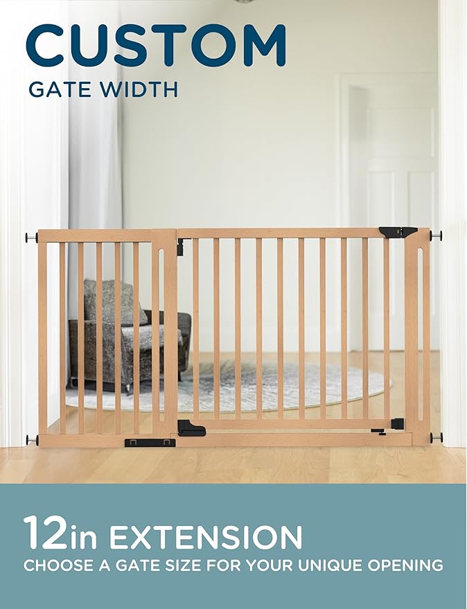 SizeWise™ Pressure Mounted Wooden Gate Extension 12" | Compatible with SizeWise Baby & Pet Gates | Custom Fit for Hallways & Doorways | Easy Installation | Solid Beech Wood Finish