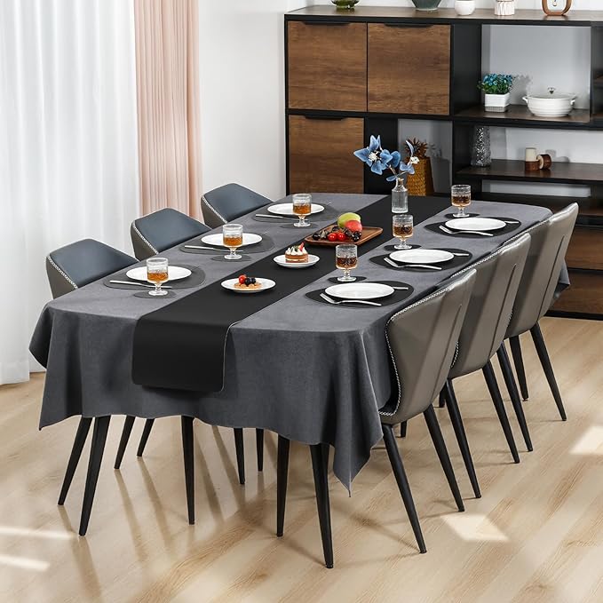 Placemats and Coasters, Washable Reversible Placemats Round Faux Leather Wipeable Place Mats Non Slip Heat Resistant Indoor Outdoor Table Mats (Set of 4, Gray Black)