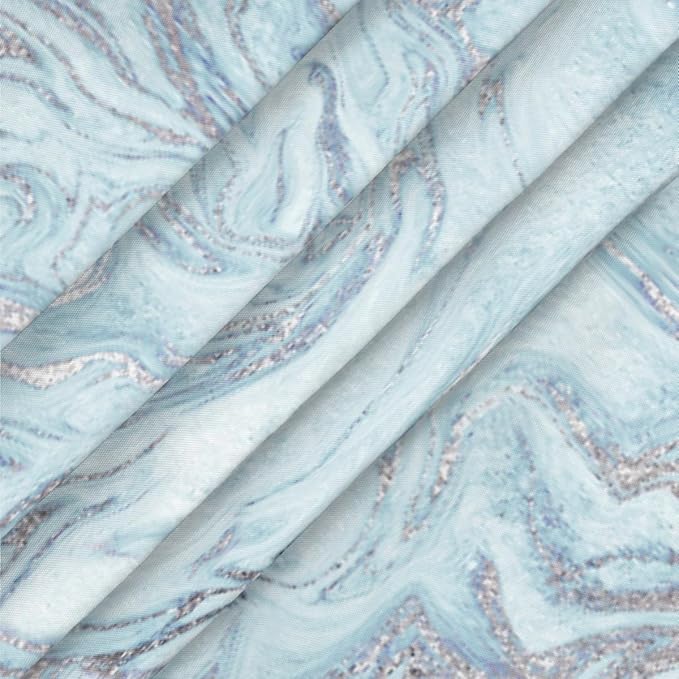 Blue Silver Marble Pattern Round Table Cloth Cover, Elastic Edge Waterproof Wipeable Tablecloths 45"-56" Polyester Tablecloth for Party Restaurant Banquet Holiday Camping Outdoor Picnic