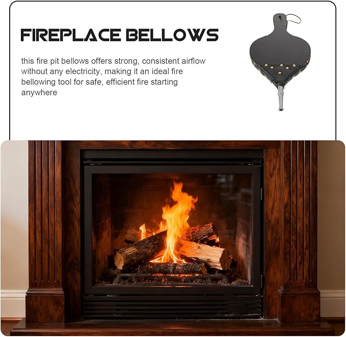 Garneck Portable Hand Crank Fire Bellows for Camping and BBQ Lightweight Wood Fireplace Air Blower with Metal Nozzle Decorative Pit Starter Tool for Efficient Flame Boosting and Smoke