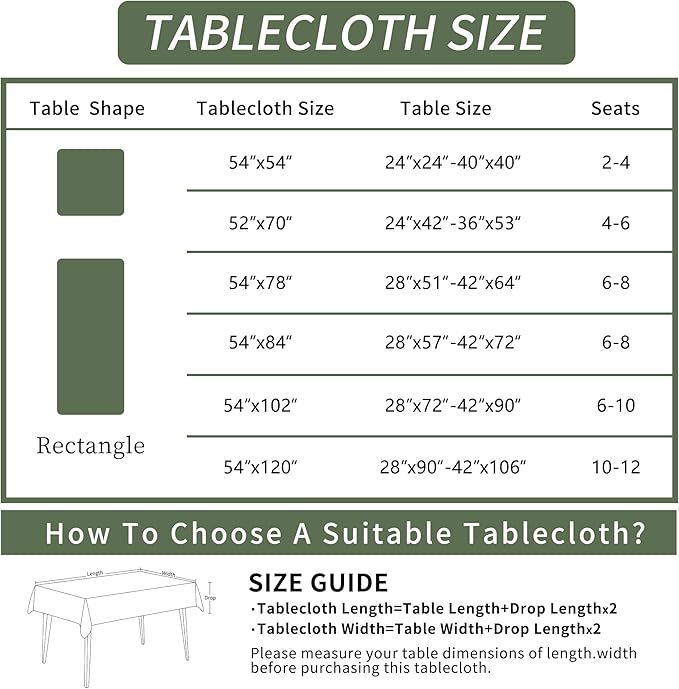Rectangle Table Cloth,100% Waterproof Tablecloth Oil Proof Spill Proof Vinyl Table Cloth, Wipe Clean Plastic Table Cover for Dining, Camping, Indoor and Outdoor 54" x 78",Green Checkered