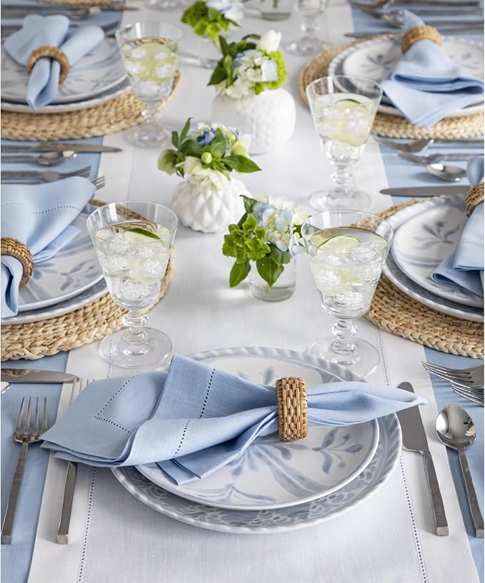 Solino Home Linen White Table Runner 108 Inches Long - 100% Pure Linen 14 x 108 Inch Table Runner for Valentines, Spring, Easter - Classic Hemstitch