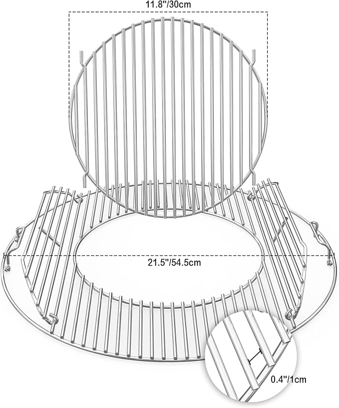 only fire Stainless Steel Grill Grate, Gourmet BBQ System Replaced Double-Side Hinged Cooking Grate for Weber 22" Charcoal Kettle Grills