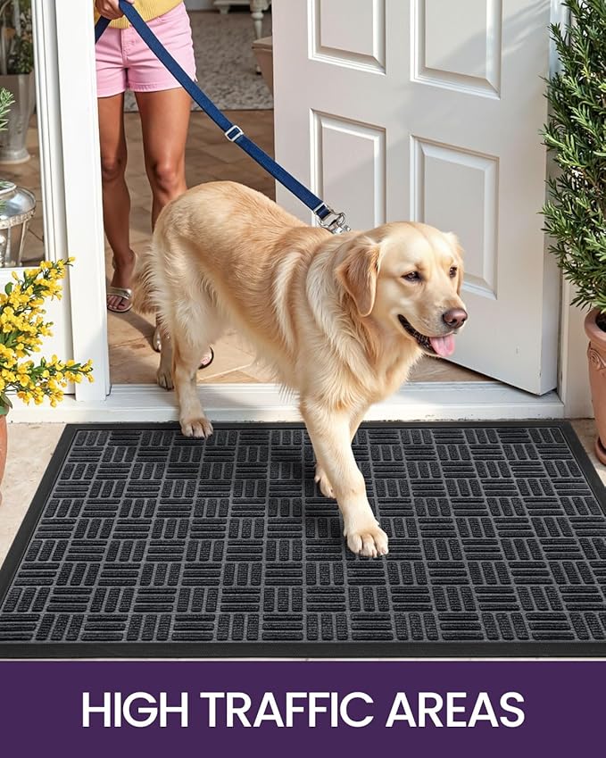 DEXI Front Door Mat Outside Entrance, 3x5 ft Large Rubber Entry Doormat Heavy Duty, Welcome Mats Non Slip for Inside House Floor Entryway Double Doors Exterior Patio, Maze Black