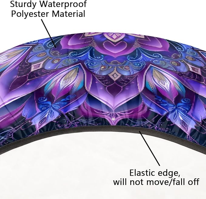 Mandrake Purple Blue Flower Round Table Cloth Cover, Elastic Edge Waterproof Wipeable Tablecloths 45"-56" Polyester Tablecloth for Party Restaurant Banquet Holiday Camping Outdoor Picnic