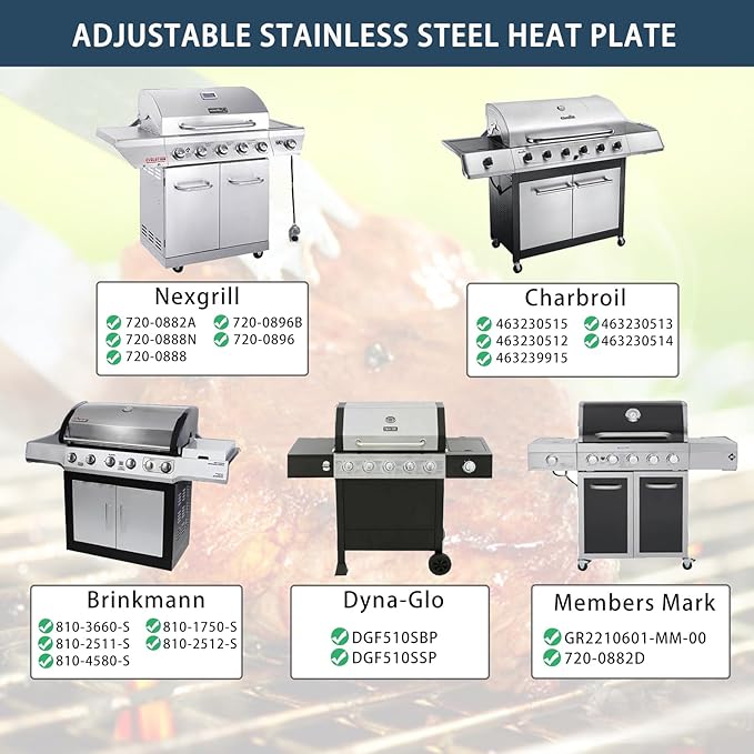Universal replacement heavy duty adjustable heat plate shield,Burner cover,Flavorizer bar,heat Tent,Flamer tamer for gas grill models,Extends from 11.75"up to 21"L (304 Stainless Steel, 5 Pack)