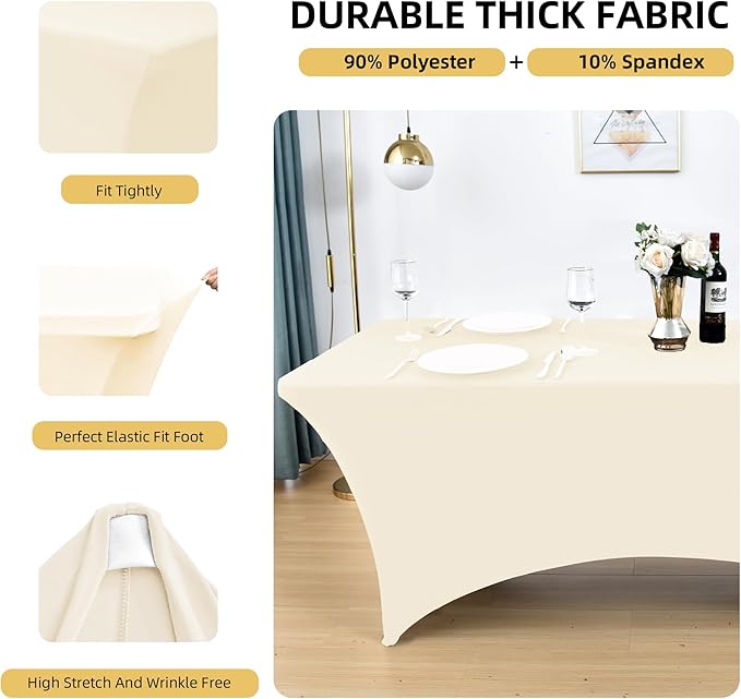 2-Pack 8ft Spandex Table Covers for Rectangle Folding Tables - Washable Elastic Tablecloth - Ultimate Fitted Table Protector for Birthday Parties, Trade Shows, Banquet