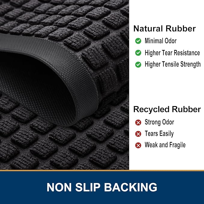 Smiry Front Door Mat Outside Entrance, Heavy Duty Natural Rubber Doormat, Non Slip, Trap Dirt and Moisture, Easy Clean, Low Profile Welcome Floor Mats for Indoor Outdoor Entry, 70x46.5 Inch, Black