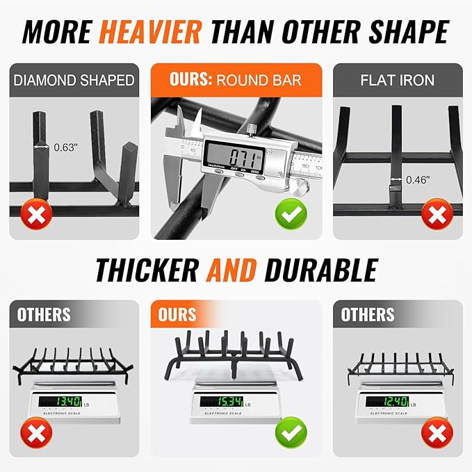 Fireplace Grate 20 inch - Fireplace Log Grates Heavy Duty Solid Round Steel | Fireplace Log Holder No Assembly | Burning Wood Log Rack for Indoor Chimney Hearth & Outdoor Camping