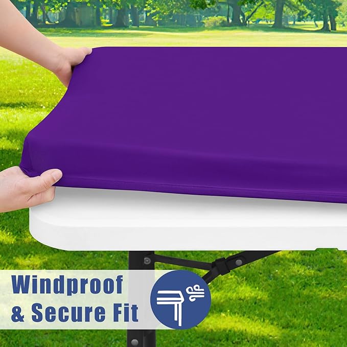 Spandex 6 Foot Rectangle Table Cloth 6 Pack, Elastic Fitted Tablecloths for Picnic, Stretch Washable Patio Table Cover for Outdoor, Camping, Banquet and Parties (Purple, 30"x72")