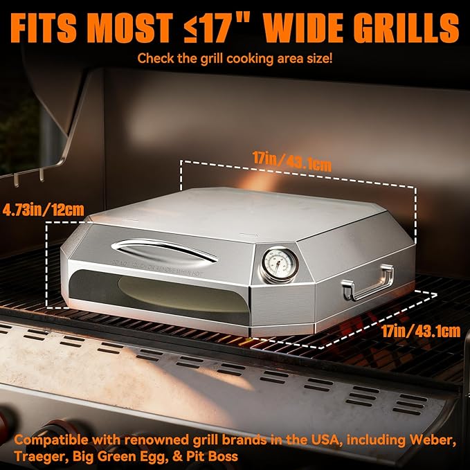Onlyfire Stainless Steel Pizza Oven Kit for Gas Grill, Charcoal Grill and Propane, Portable Grill Top Pizza Oven Kit Baking Tools Including Pizza Stone, Pizza Peel & Thermometer