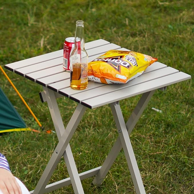 SUNNYFEEL Folding Camping Table - Lightweight Aluminum Portable Picnic Table, 18.5L x 18.5W x 24.5H Inch for Cooking, Beach, Hiking, Travel, Fishing, BBQ, Indoor Outdoor Small Foldable Camp Tables