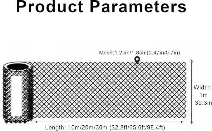 39.3IN x 65.6FT Garden Plastic Wire Mesh Fencing, Black Plastic Safety Fence Roll Poultry Breeding Netting Balcony Protection Net for Gardening Animal Pet Vegetable(Size:39.3INx98.4FT-Mesh 0.47IN)