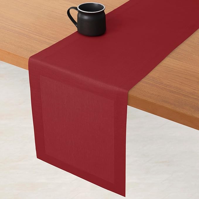 D'Moksha Homes Linen Red Table Runner 48 Inches - 100% Pure Linen Table Runner 14 x 48 Inch for Coffee Tables, Dresser, Valentines, Holiday - Machine Washable