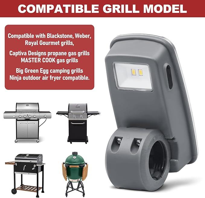 Waterproof Rechargeable BBQ Grill Light for Weber Grill & Blackstone Grill with Automatic Switch, Ultra-Bright 360° Rotatable LED BBQ Grill Lights with 2 Lamp Beads for Outdoor Grill, Type-C Charging
