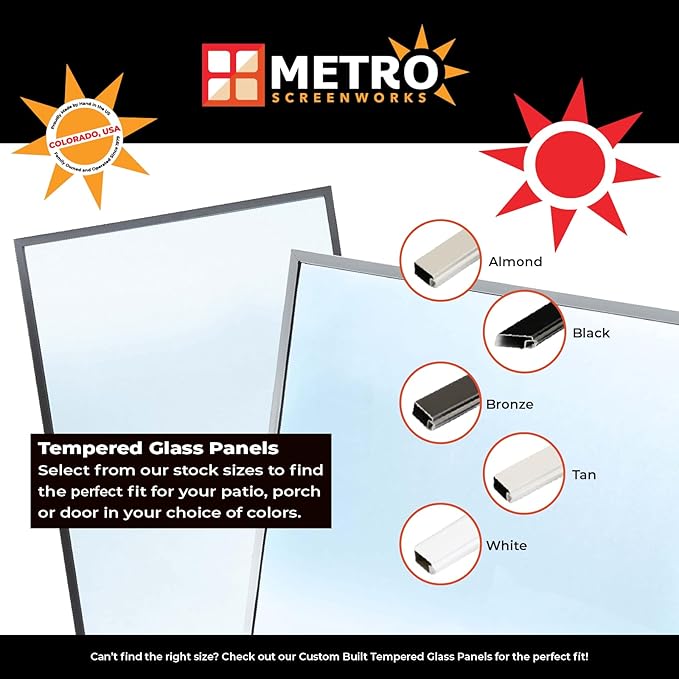 Metro Screenworks Framed Tempered Glass Panel for Porch & Patio Panels, Outdoor Enclosures, (24-1/2" x 6-1/4", Bronze) Enclose Your Porch with Tempered Glass Panels - Glass Panel Replacement