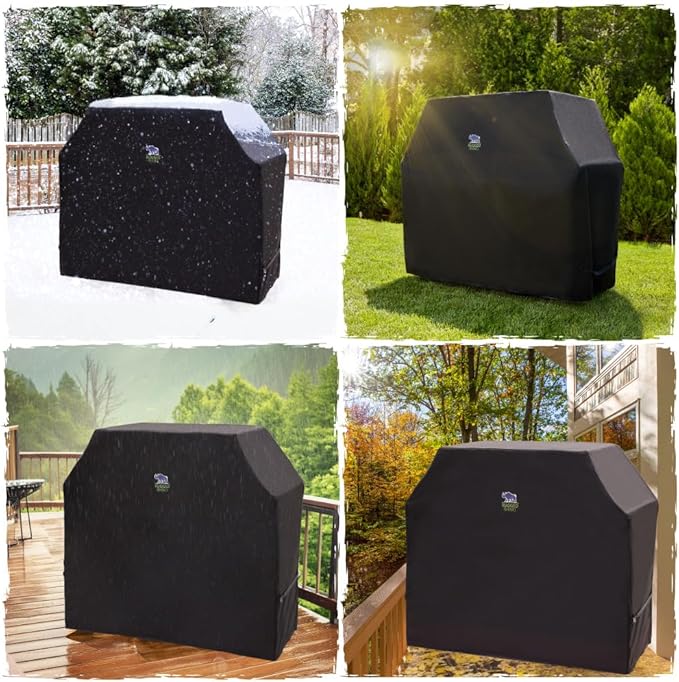 RUGGED RHINO 52 Inch Heavy Duty Grill Cover for Outdoor Grills, All Season Three Layer Waterproof UV Resistant Windproof Gas BBQ Covers, Compatible for Weber Char-Broil Pit Boss Traeger and More Black
