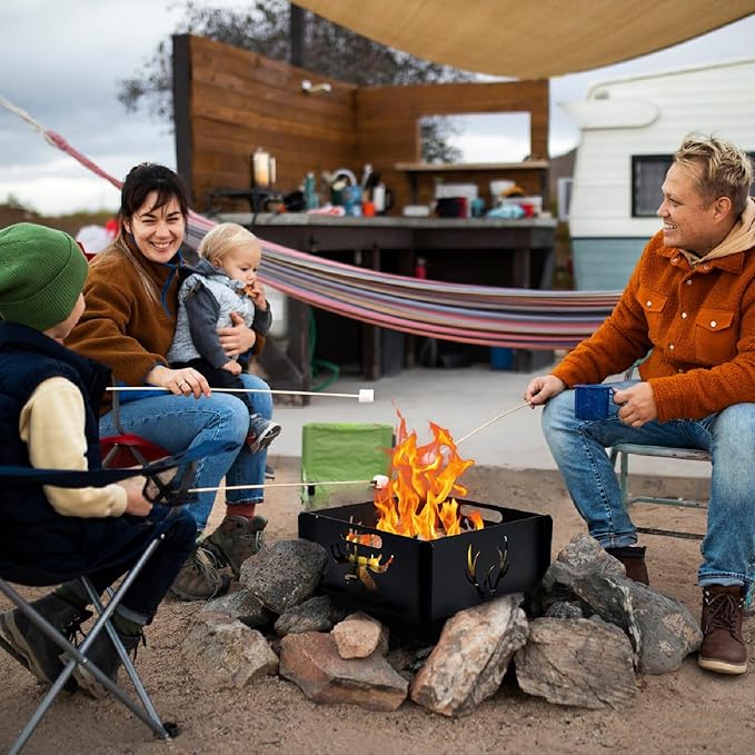 25 inch Portable Fire Pit for Outside Collapsible Plug Fire Pit Suitable for Camping, Picnics, Courtyards, Garden Bonfires and Outdoor Firewood with Storage Bag