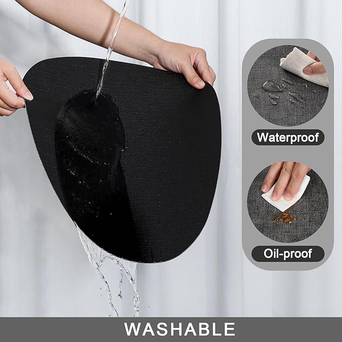 Placemats and Coasters, Washable Reversible Placemats Round Faux Leather Wipeable Place Mats Non Slip Heat Resistant Indoor Outdoor Table Mats (Set of 4, Gray Black)