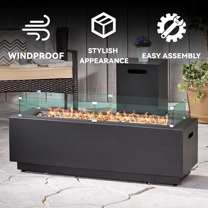 Skyflame Fire Pit Wind Guard, 53.5" x 19.5" x 6" Clear Tempered Glass Flame Guard Set with Hard Aluminum Corner Brackets and Rubber Feet, Fits for 48-inch Rectangular Fire Pit Burner Pan