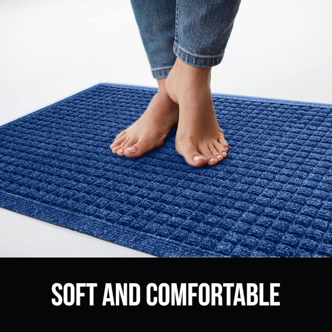 GORILLA GRIP Front Door Mat, Indoor Outdoor Ultra Absorbent HydroAbsorb Doormat, Absorbs Up to 1.7 Cups of Water, Stain and Fade Resistant, Rubber Backing Doormats, Captures Dirt, 29x17 Blue