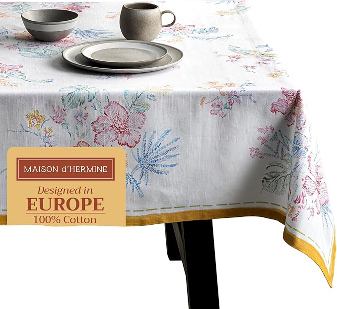Maison d' Hermine Table Cloth Square Table 100% Cotton 54 x 54 Inches Tablecloth Reusable Decorative for Dining Room, Farmhouse, Home, Party, Festive & Wedding Spring Summer - Paradise Island