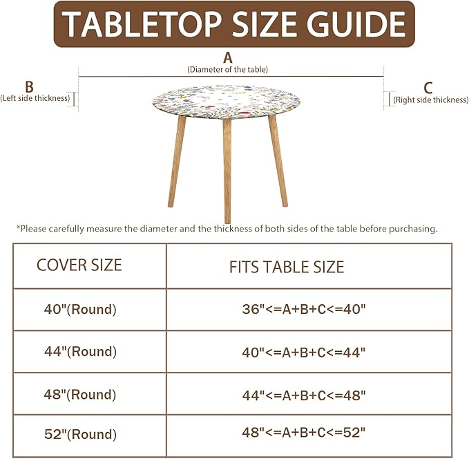 Spring Summer Floral Round Fitted Tablecloth with Elastic Wildflower Butterfly Circle Table Cloth for 40-44" Tables Wipeable Waterproof Farmhouse Easter Flowers Table Cover for Picnic Outdoor Dining