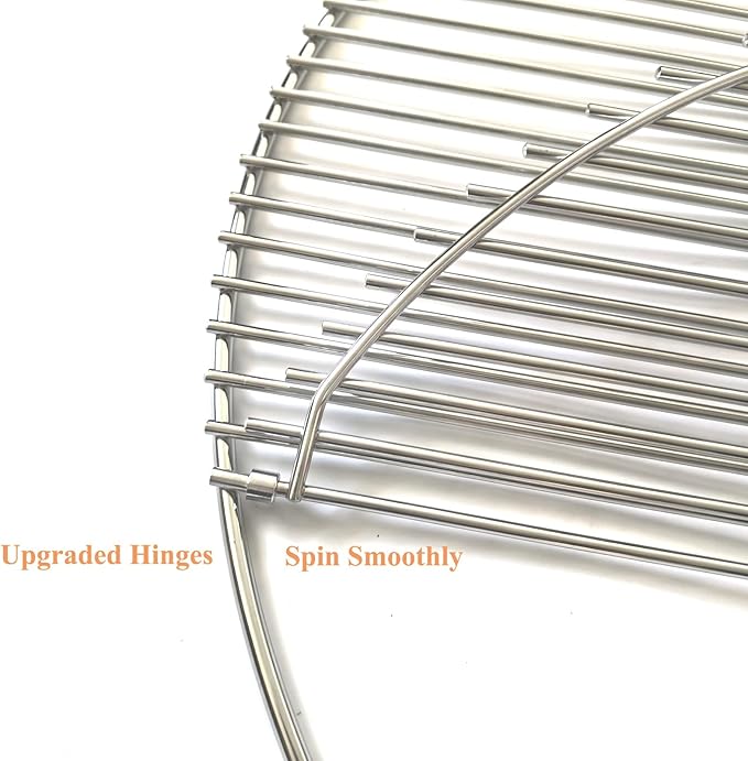 Upgraded Hinged Grill Grate 18 inch Replacement Compatible with Weber, Stainless Steel 304, Charcoal Grill 2-Zone Cooking Grate, Large Opening, Easy Spin Tailgating & Backyard Cooking