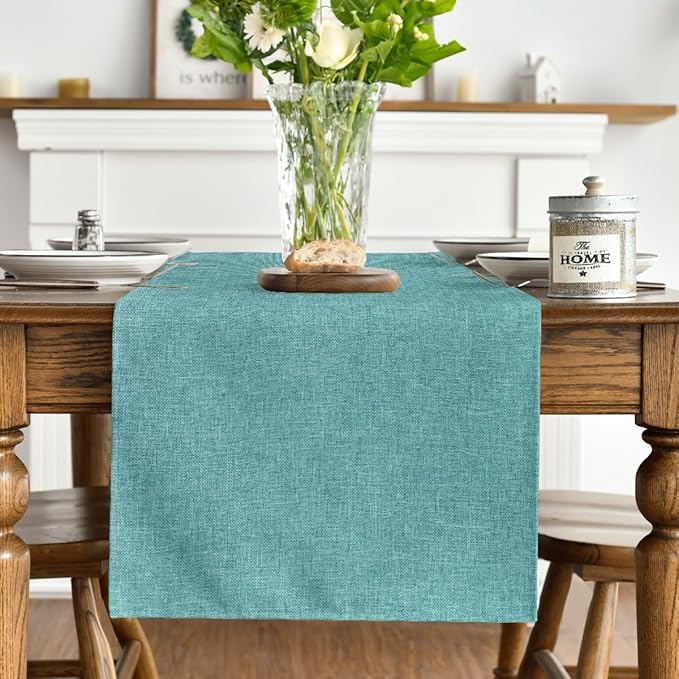 Artoid Mode Turquoise Aqua Table Runner, Seasonal Summer Washable Kitchen Dining Table Decoration for Home Party Decor 13x72 Inch