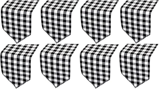 8 Pack Buffalo Check Table Runners Plaid Table Runner for Christmas Dinner, Lumberjack Party, Outdoor or Indoor Gatherings Table Home Decorations (Black & White, 72 inches)