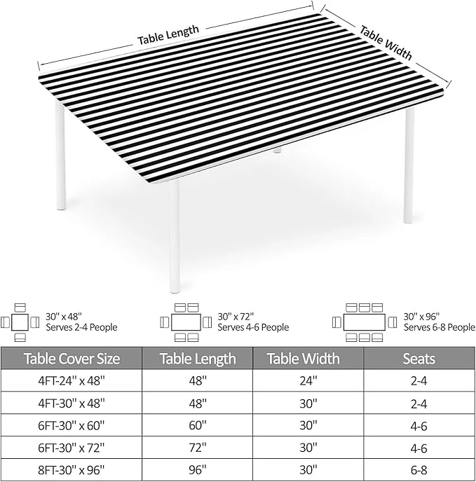 Rectangle Table Cloth Cover Waterproof Elastic Fitted Polyester Fitted Tablecloths for 4 Foot Tables for Indoor,Picnic, Camping, Outdoor （48" x 30"，Stripe）