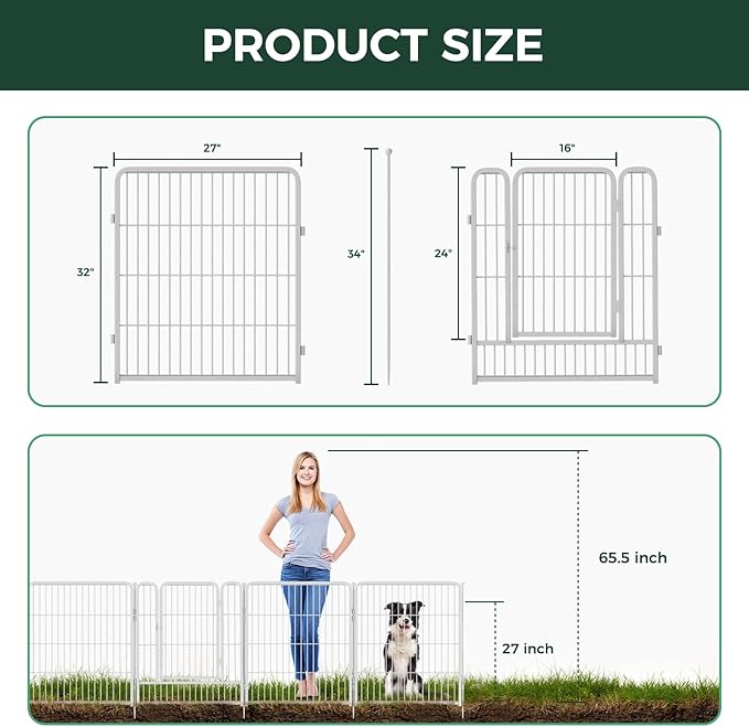 FXW Garden Fence Outdoor for The Yard – 32in(H) x 36.4ft(L) Heavy Duty Metal Animal Barrier for Dog and Rabbit, Decorative Dog Fence, 16 Panels, White