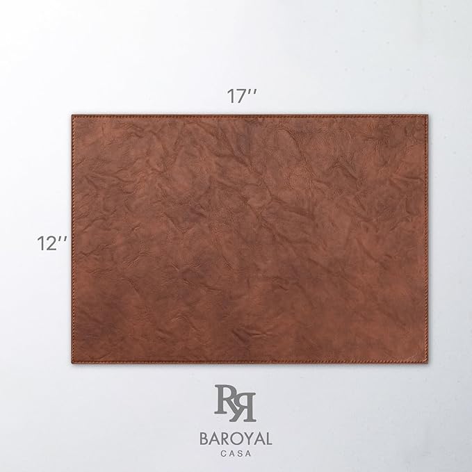 Faux Leather Placemats Set of 4 Vinyl Washable Wipeable Table Mats for Kitchen Dining Table Heat Resistant Waterproof Indoor/Outdoor Placemats Non-Slip Easy Clean Place Mats (Reddish Brown)
