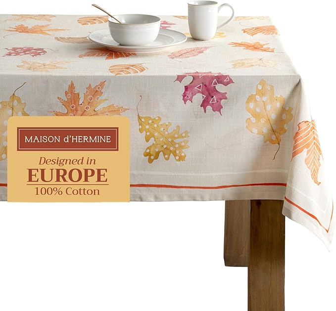 Maison d' Hermine Table Cloth Square Table 100% Cotton 54 x 54 Inches Fall Tablecloth Reusable Everyday Use for Thanksgiving Christmas Decorations Dining Farmhouse Party (Colours of Autumn)