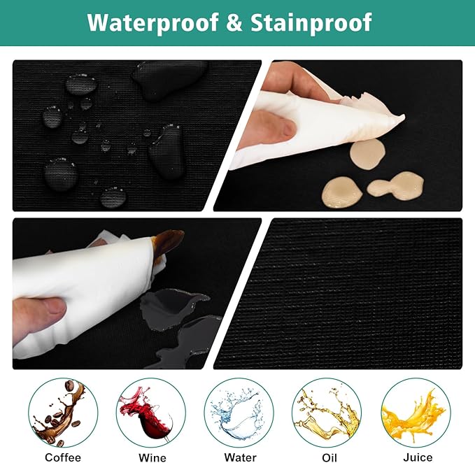 LUSHVIDA 2 Packs Vinyl Card Tablecloth with Flannel Backing 36x36 inch - Waterproof Plastic Picnic Table Cover for Square Folding Table Cloth with Elastic Corners, Black